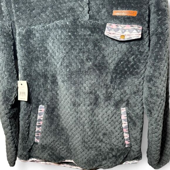 Simply Southern Womens Quarter Snap Pullover Size S Grey Greenish Blue NWT - Picture 2 of 5